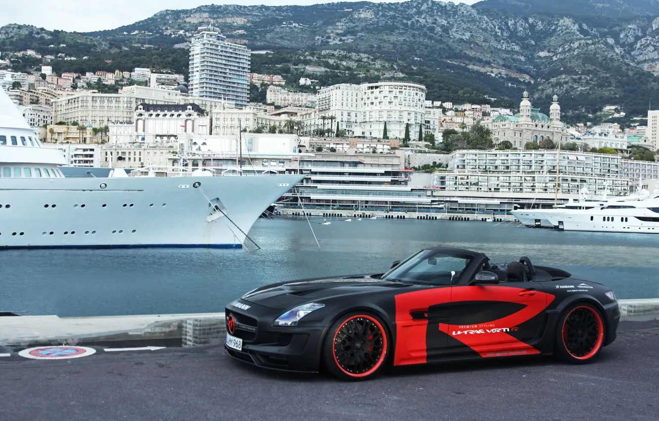 Фото обои Roadster, набережная, Monaco, Монако, Mercedes SLS AMG, Ла-Кондамин, La Condamine, Hamann Hawk