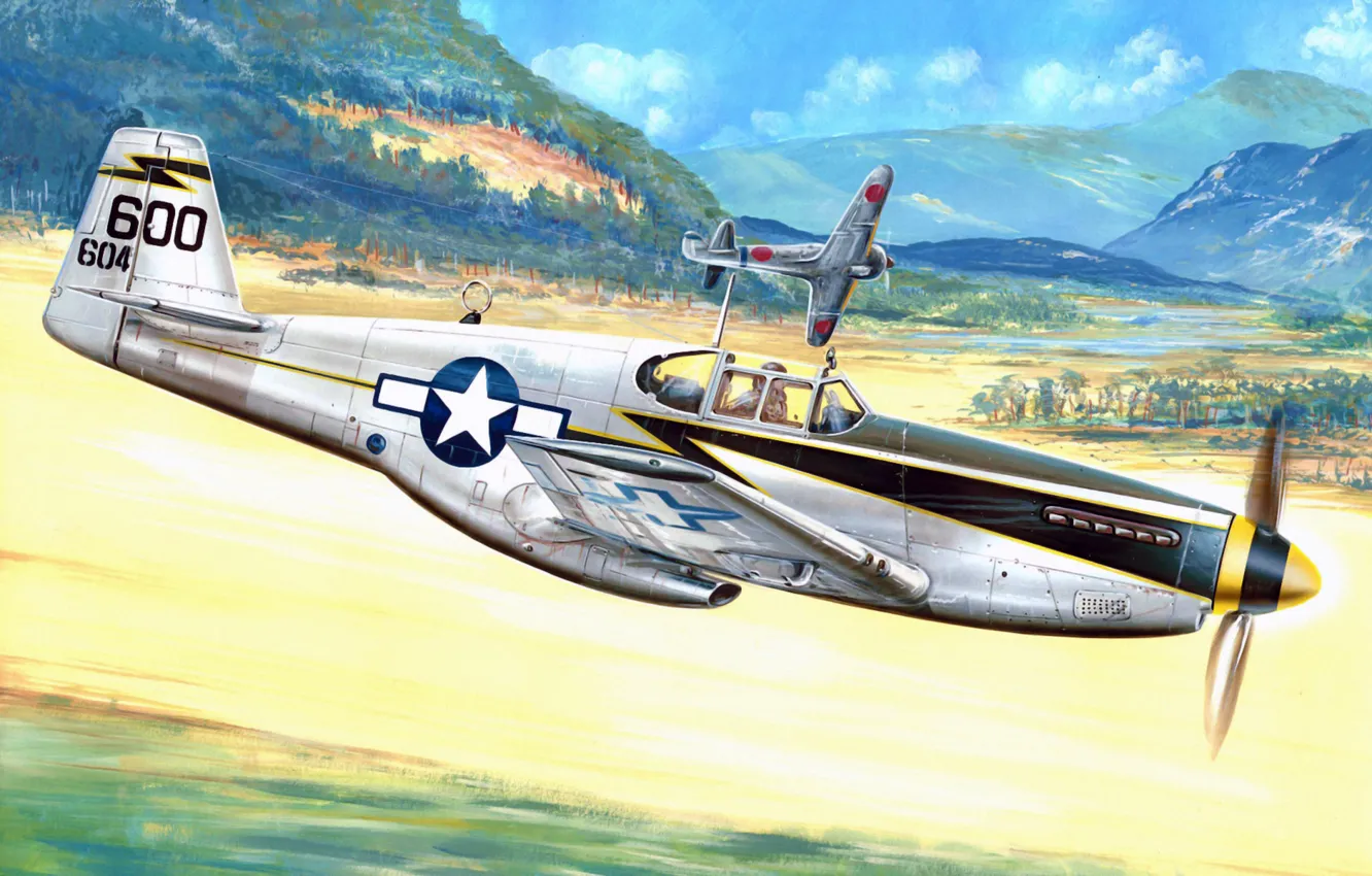 Фото обои war, art, airplane, painting, aviation, ww2, North American Mustang F-6C &ampquot;Miss Revenge&ampquot;