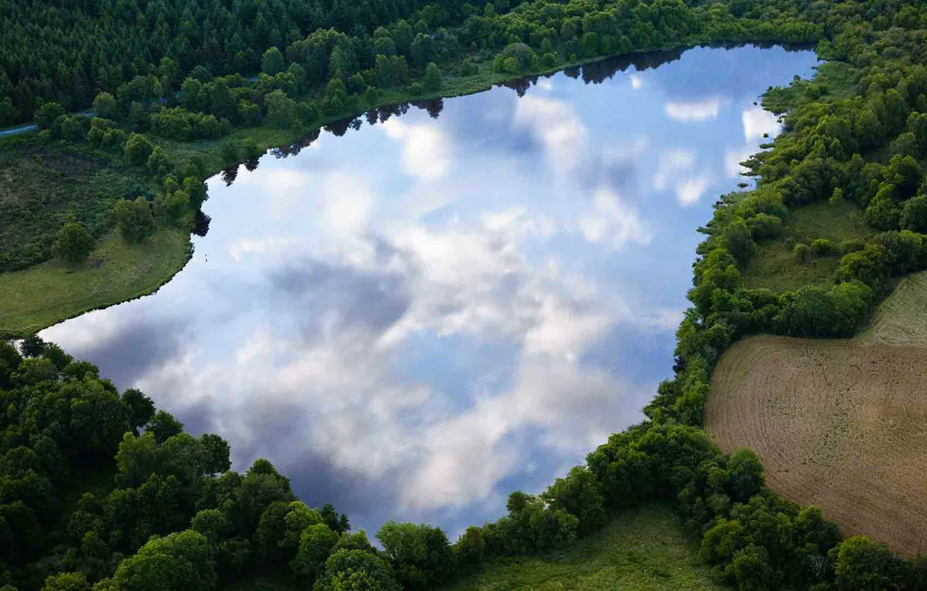 Фото обои лес, озеро, отражение, Овернь, Пюи-де-Дом, Франция., Региональный природный парк вулканов