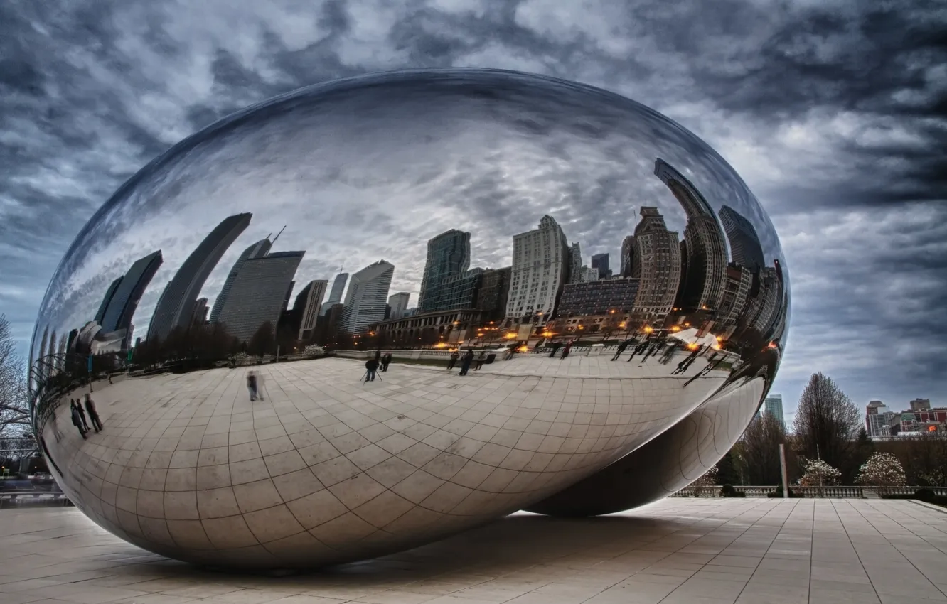 Фото обои Чикаго, Chicago, millennium park, Spaceship Earth