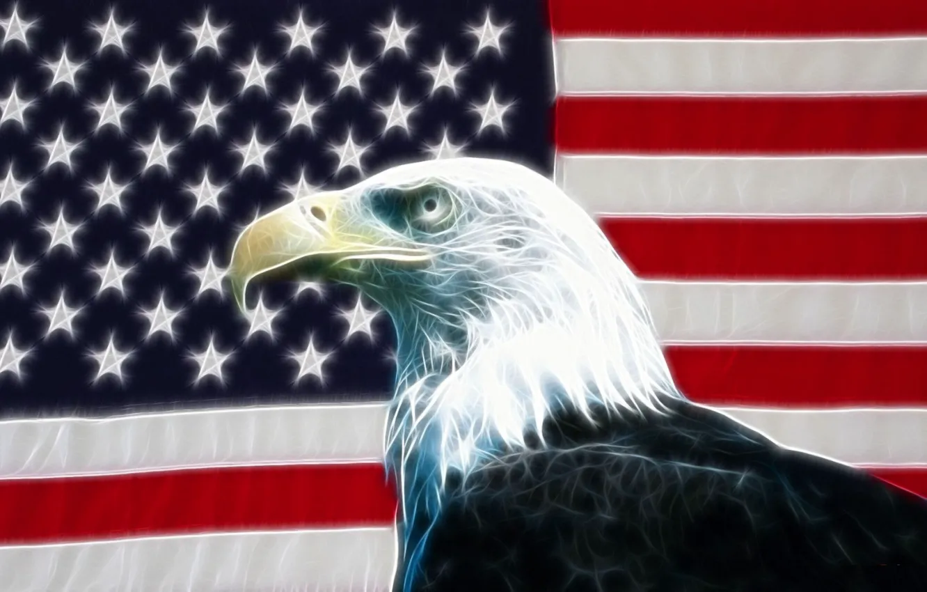 Фото обои орел, флаг, USA, США, эффекты
