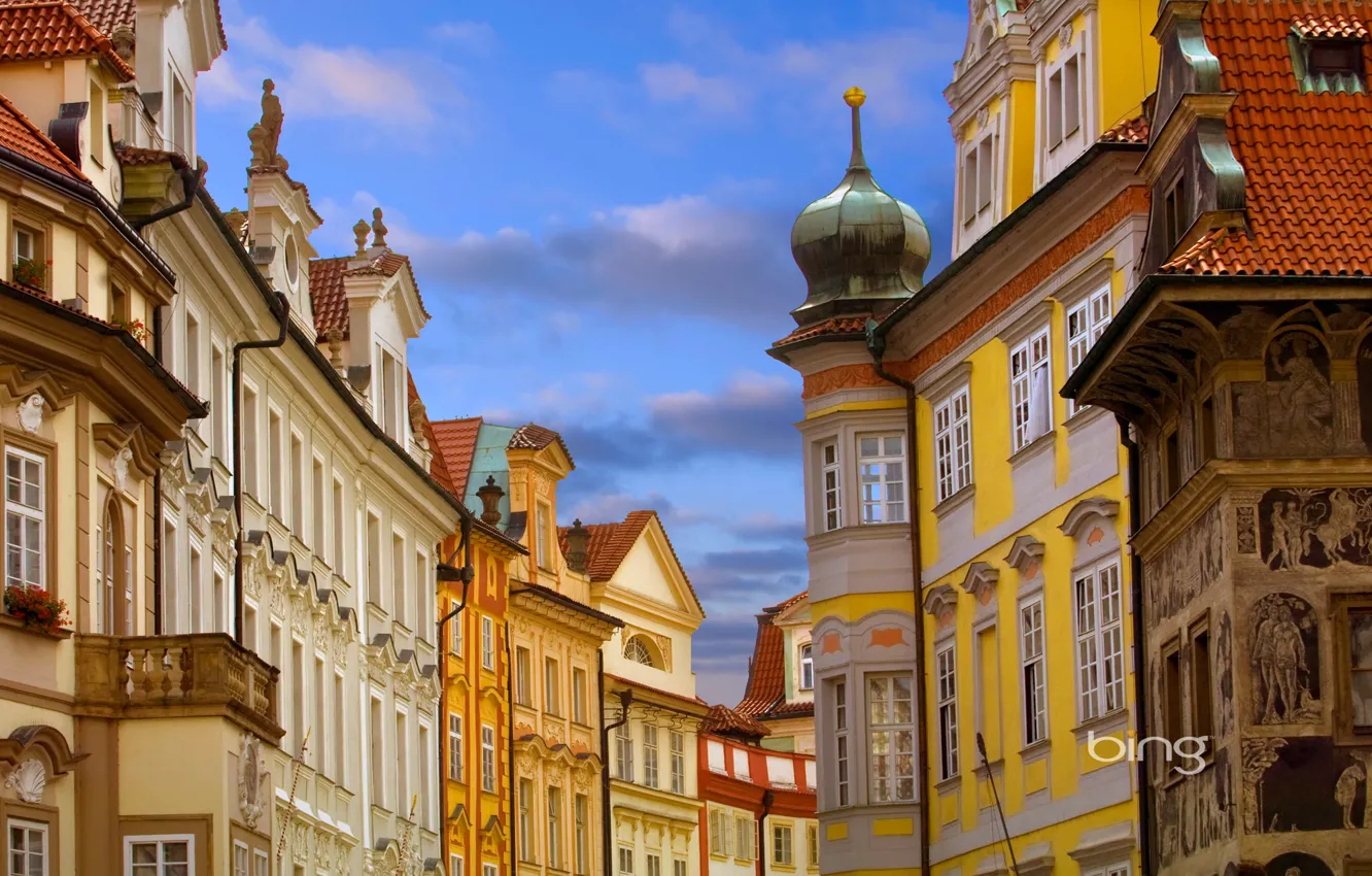 Фото обои небо, улица, дома, Прага, Чехия