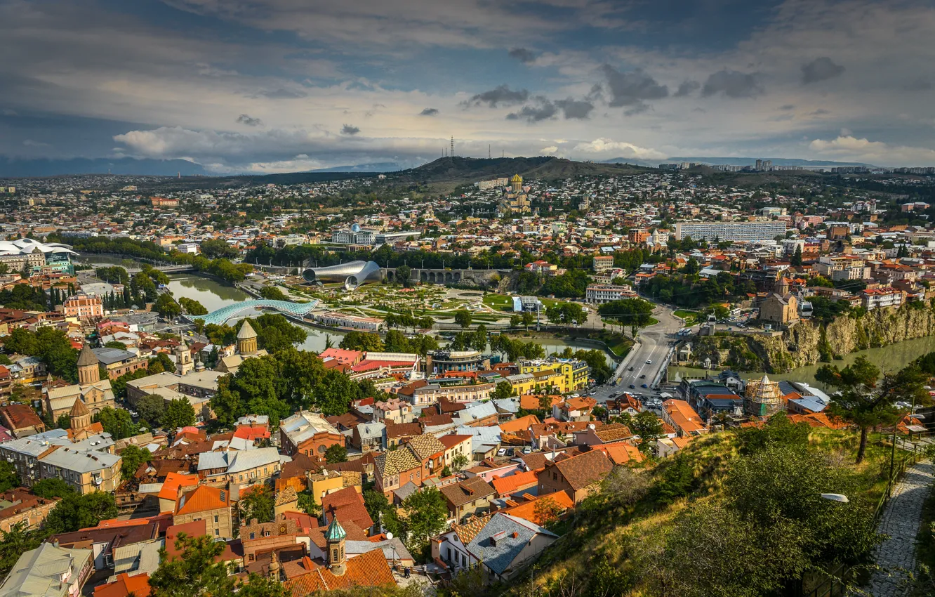 Фото обои Панорама, Крыши, Грузия, Georgia, Panorama, Тбилиси, Tbilisi
