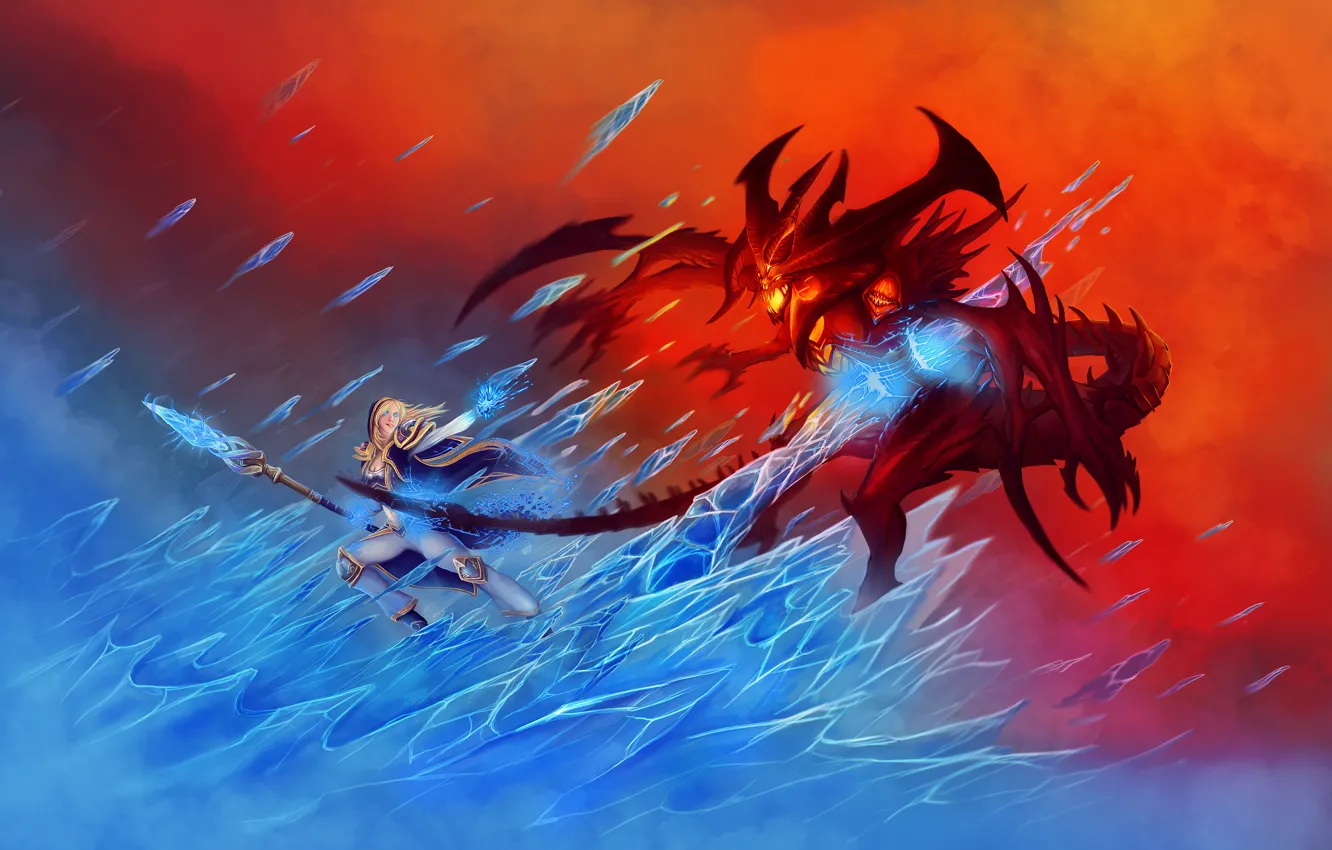 Фото обои лед, огонь, демон, маг, World of Warcraft, fantasy, Warcraft, blizzard