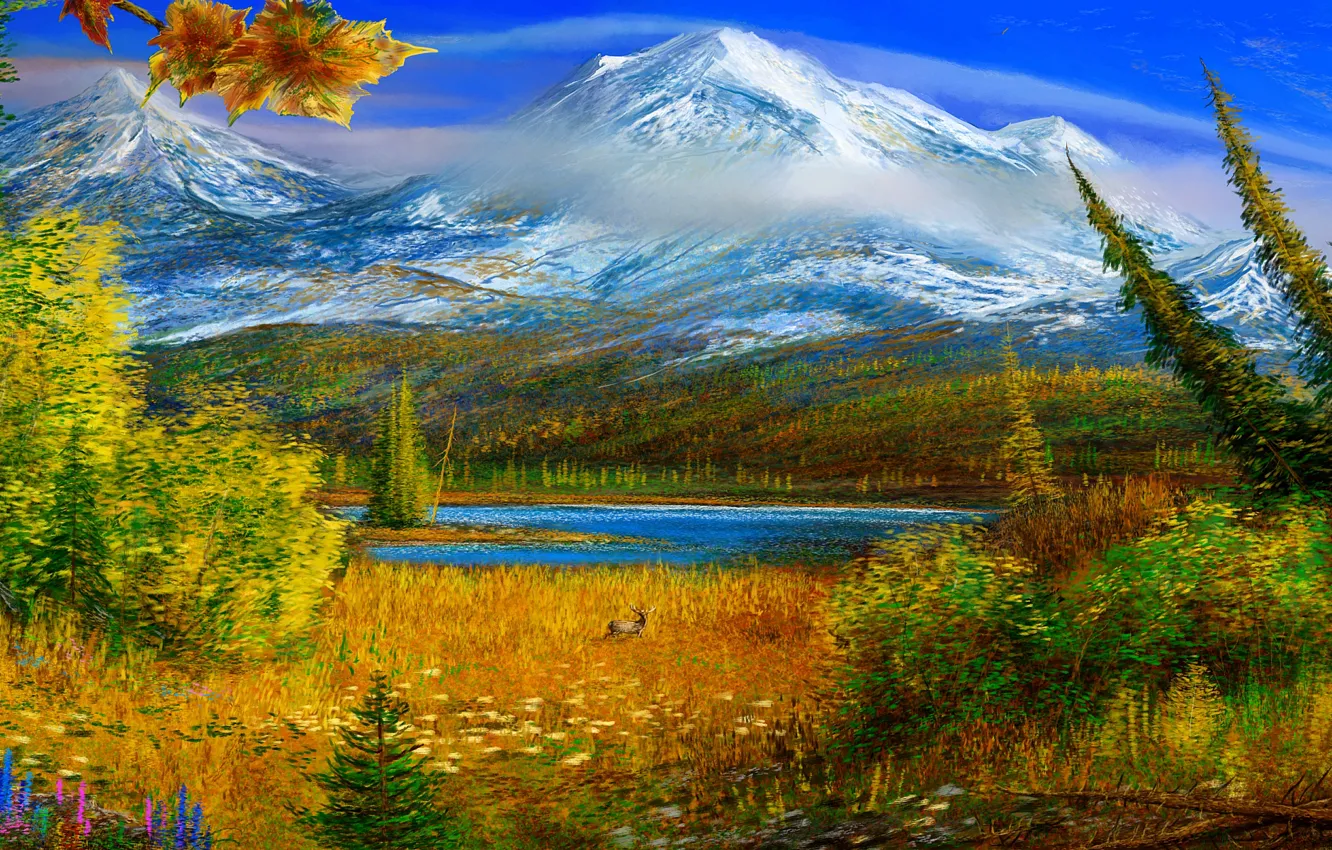 Фото обои осень, горы, картина, alaska