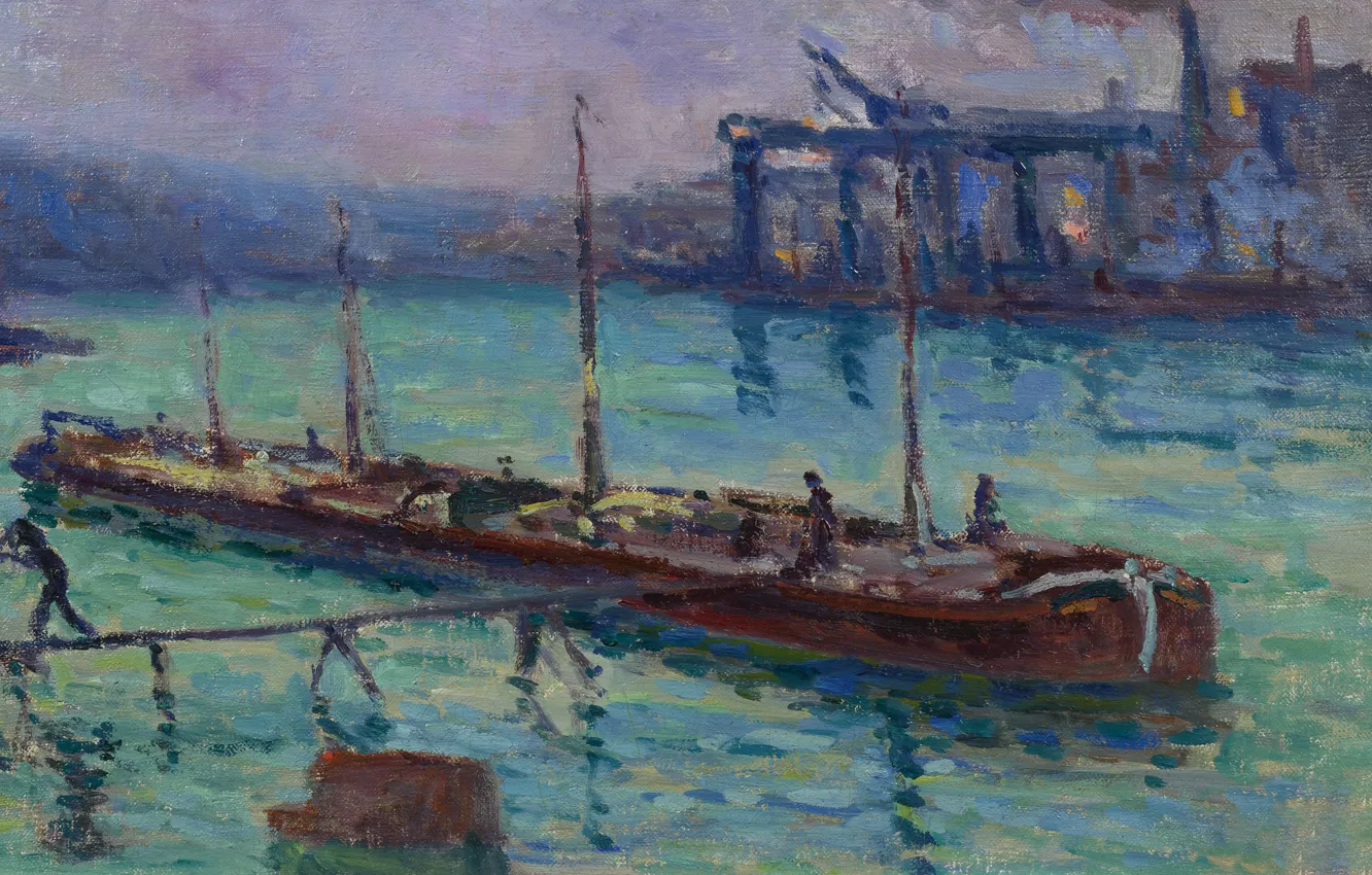 Фото обои пейзаж, картина, 1910, Максимильен Люс, Maximilien Luce, Пениш у Берегов Сены