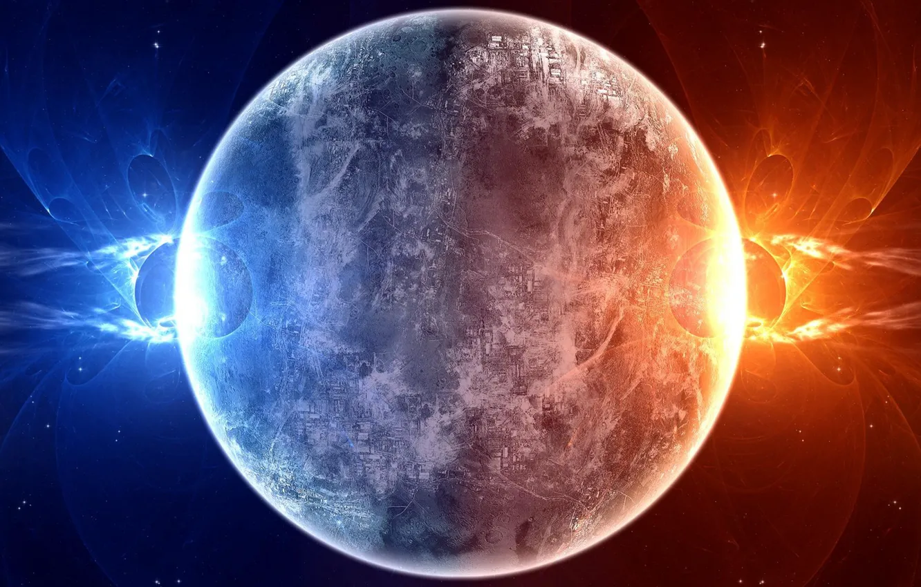 Фото обои red, blue, planet, Sci Fi