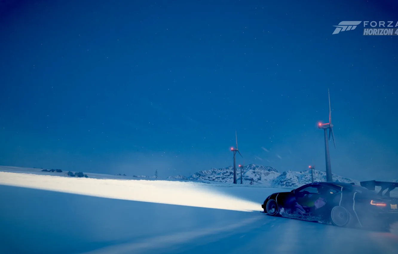 Фото обои авто, снег, ночь, ветряки, lexus