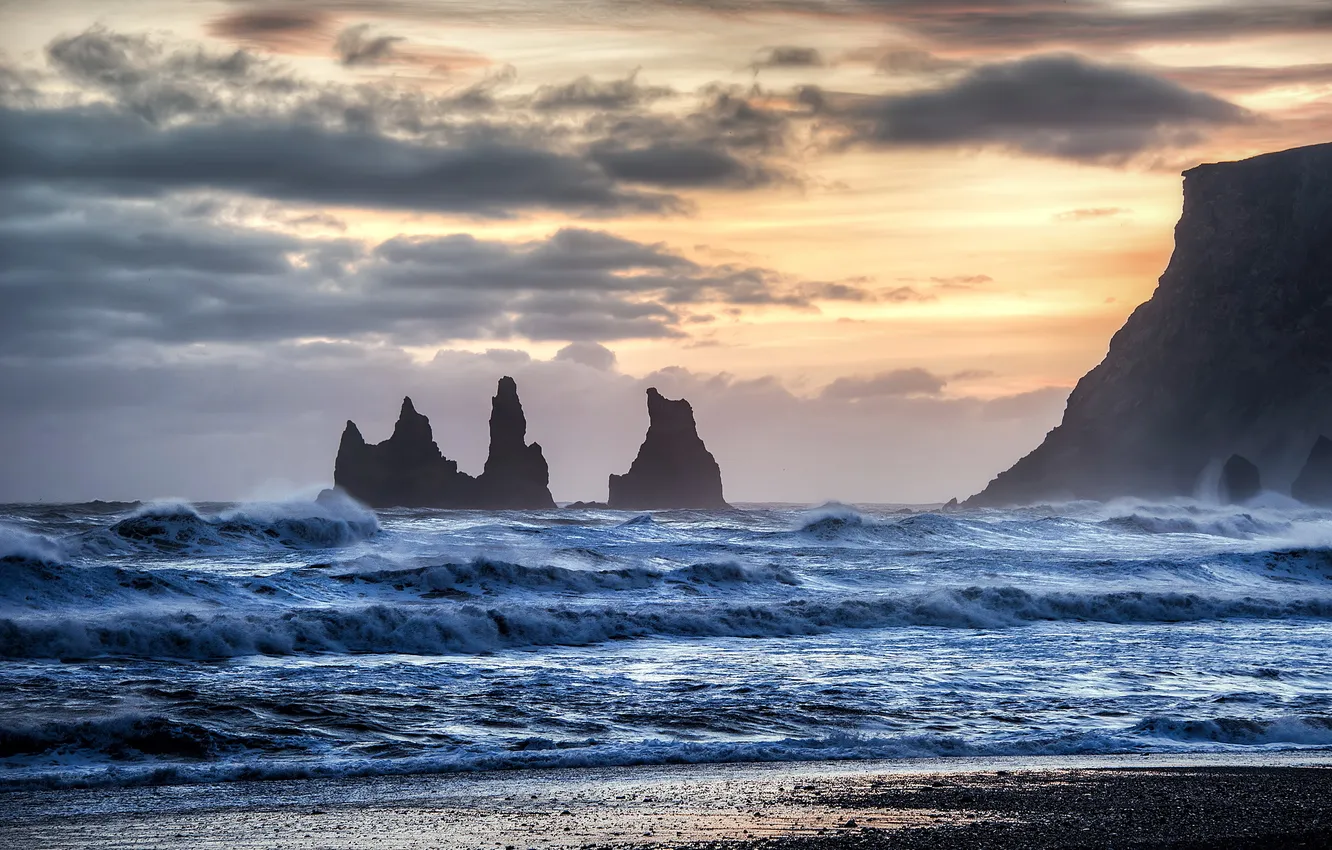 Фото обои море, закат, скалы