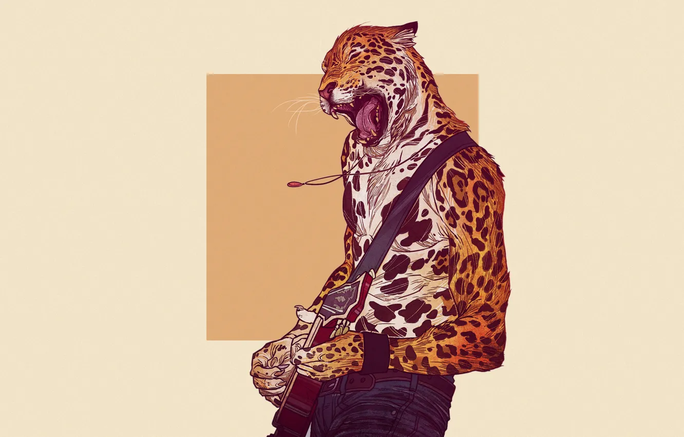 Фото обои Jaguar, Минимализм, Музыка, Игра, Гитара, Кот, Стиль, Ягуар