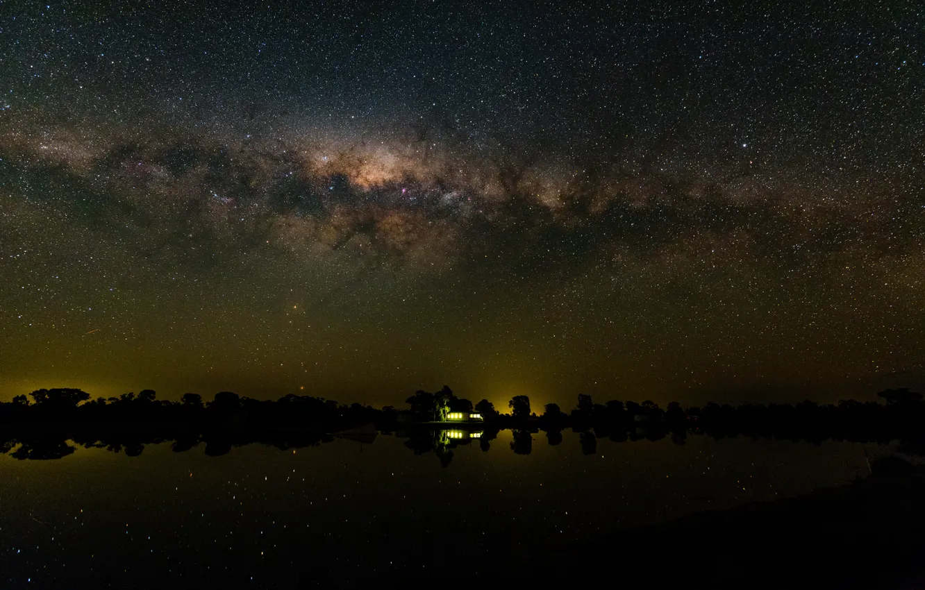 Фото обои космос, звезды, отражение, млечный путь