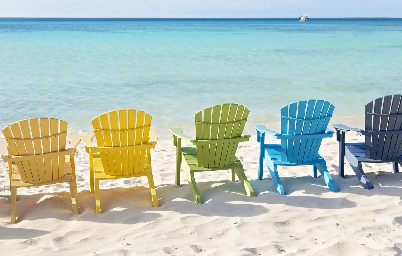 Фото обои песок, море, настроение, берег, стулья