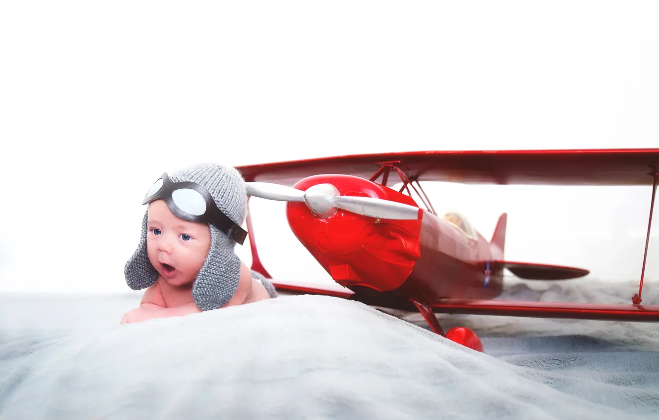 Фото обои малыш, аэроплан, самолёт, ребёнок, лётчик, младенец, шлемофон