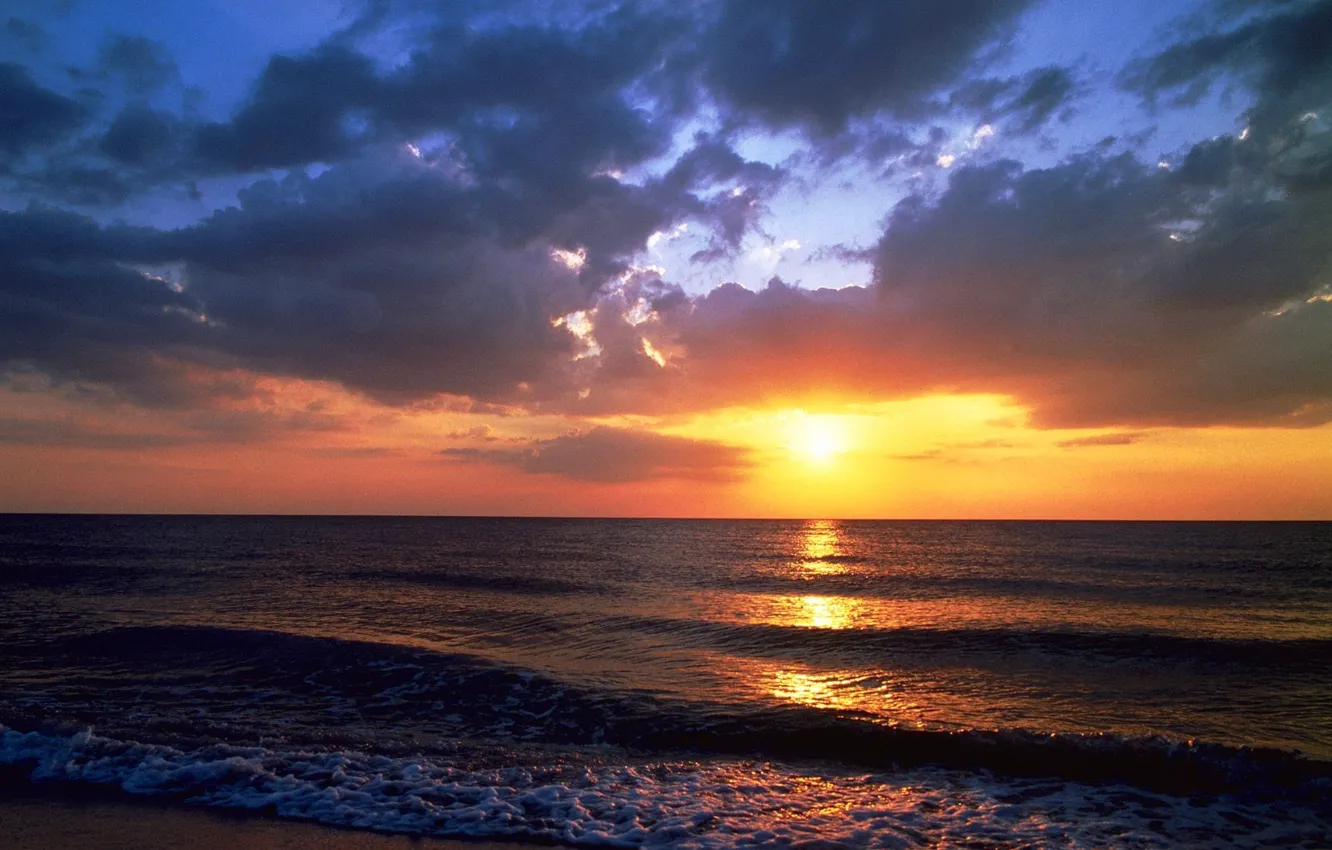 Фото обои Закат, Море, Пляж