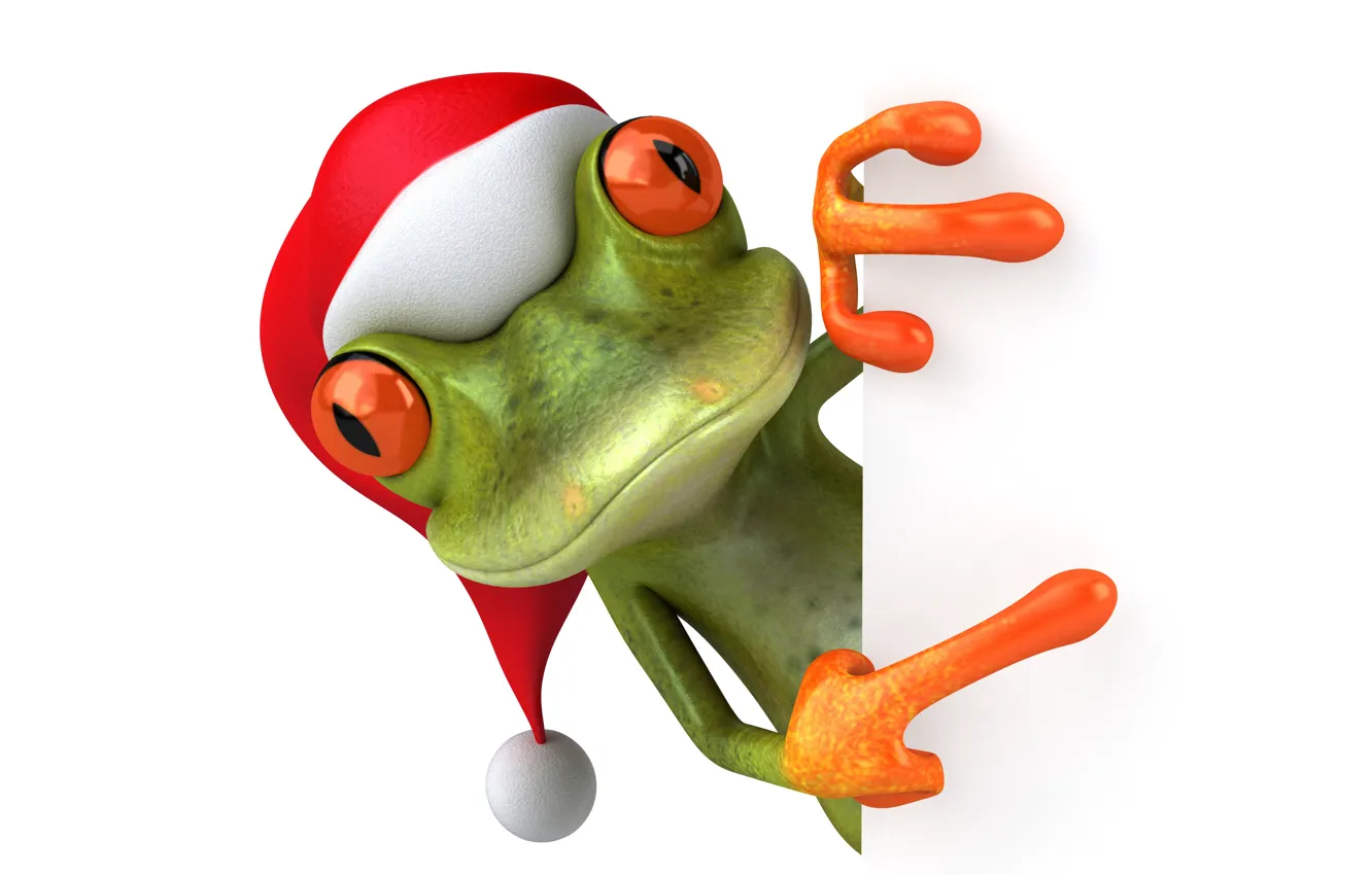 Фото обои лягушка, christmas, frog, funny, santa hat