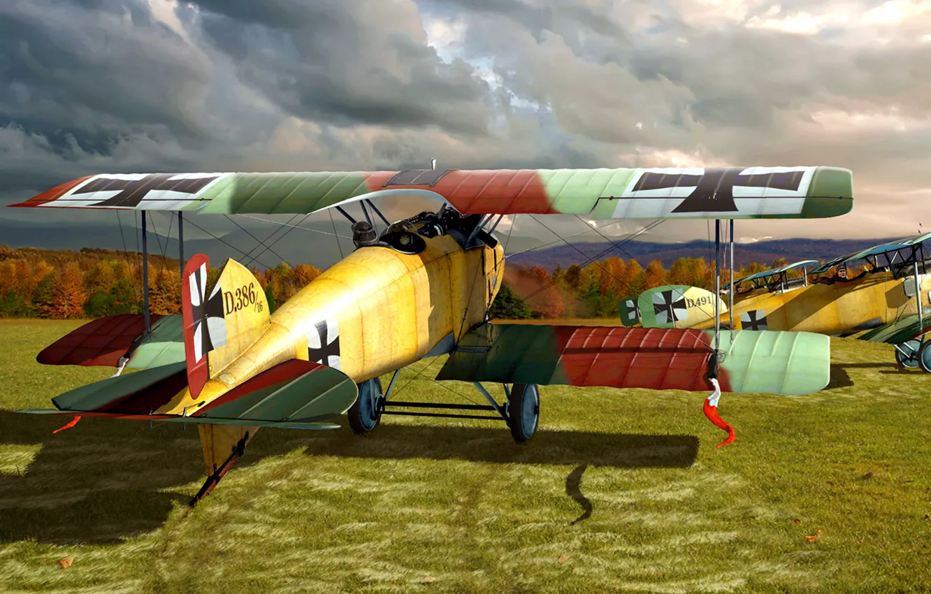 Фото обои рисунок, арт, немецкий истребитель, ВВС Германии, autumn line up, Albatros D.II