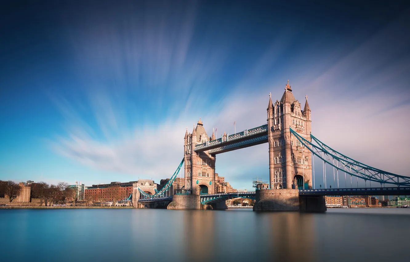 Фото обои небо, облака, мост, река, Лондон, Темза
