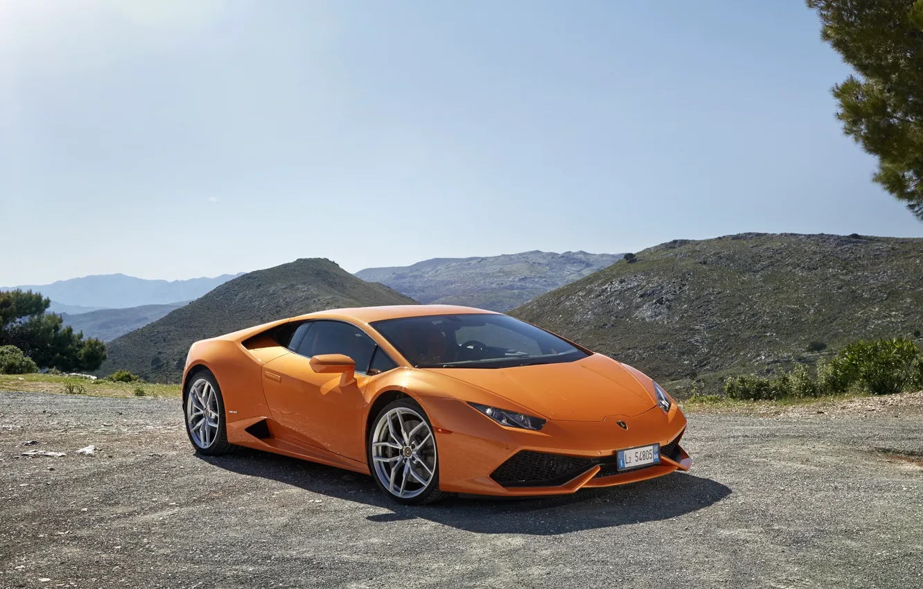 Фото обои горы, оранжевый, Lamborghini, Huracan, LP 610