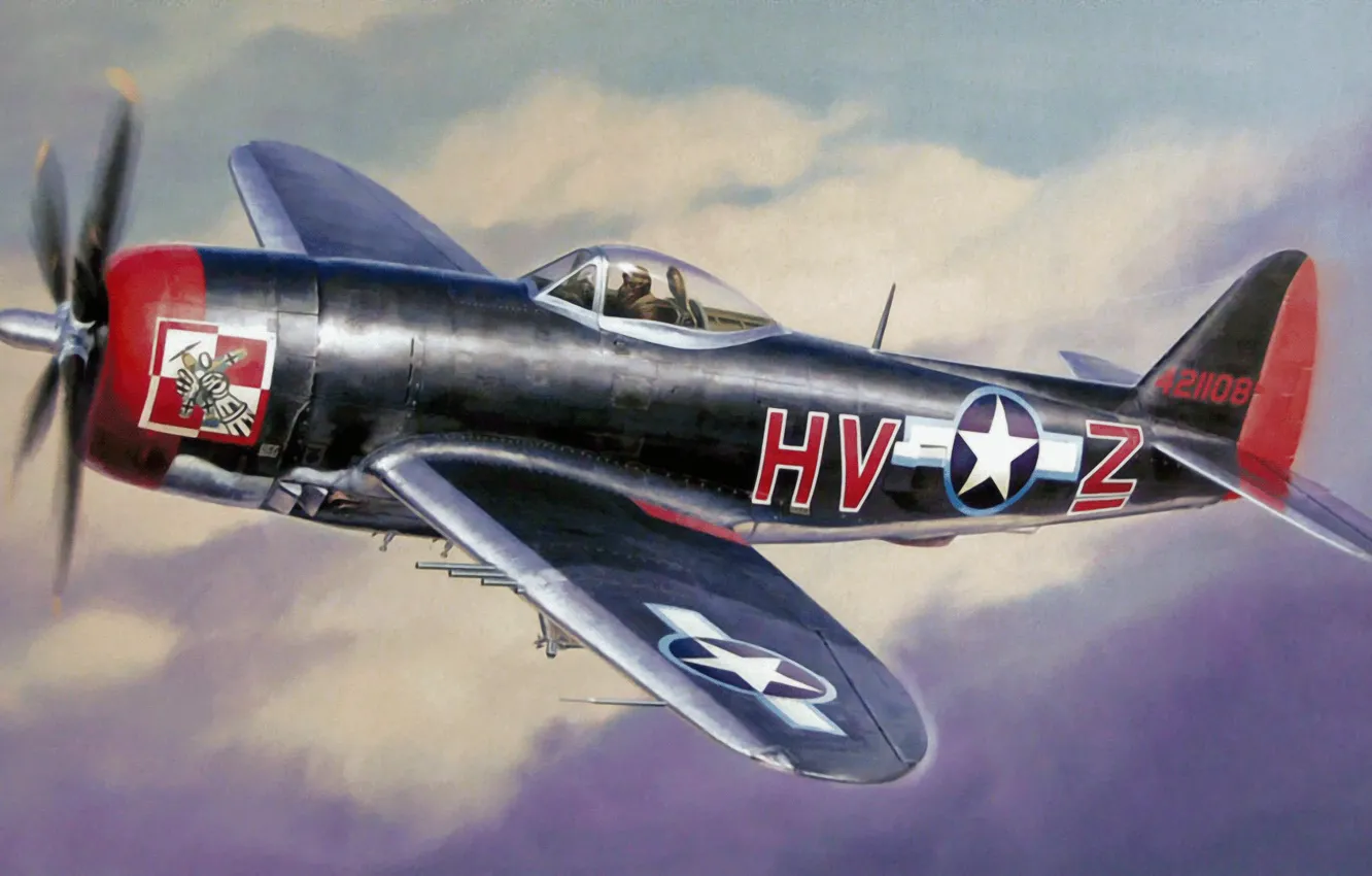 Фото обои aircraft, war, art, airplane, painting, aviation, ww2, american fighter
