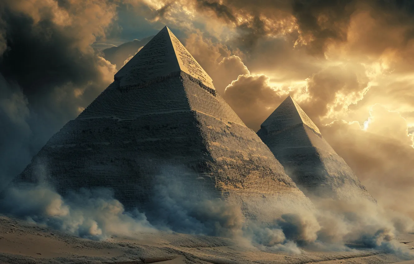 Фото обои storm, desert, pyramids, dust storm