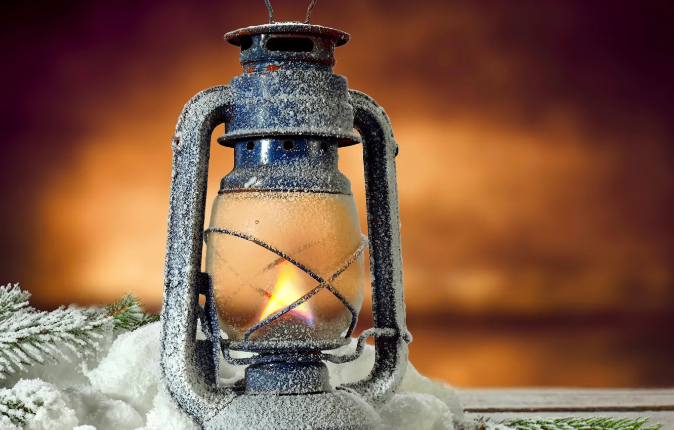 Фото обои пламя, лампа, фонарь, light, flame, vintage, snow, lamp