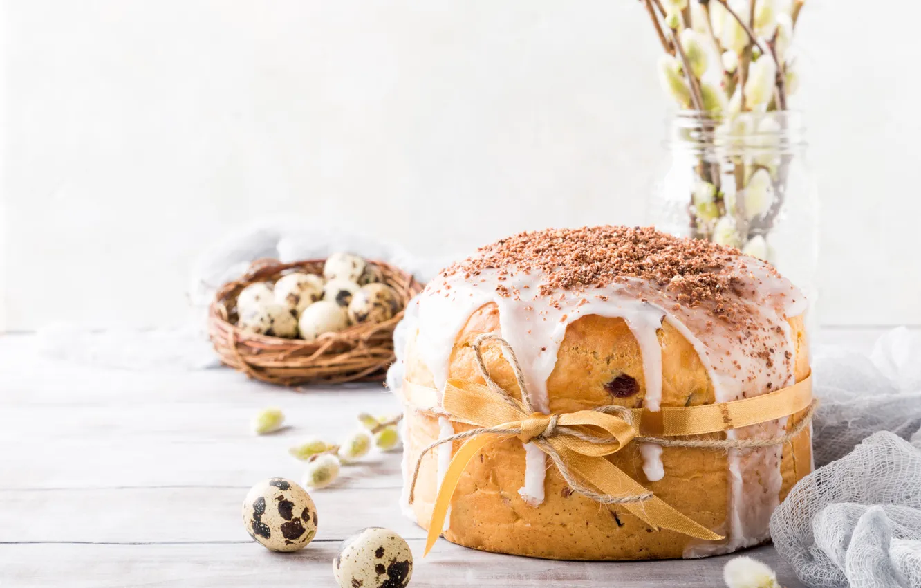 Фото обои цветы, яйца, весна, Пасха, white, happy, cake, кулич