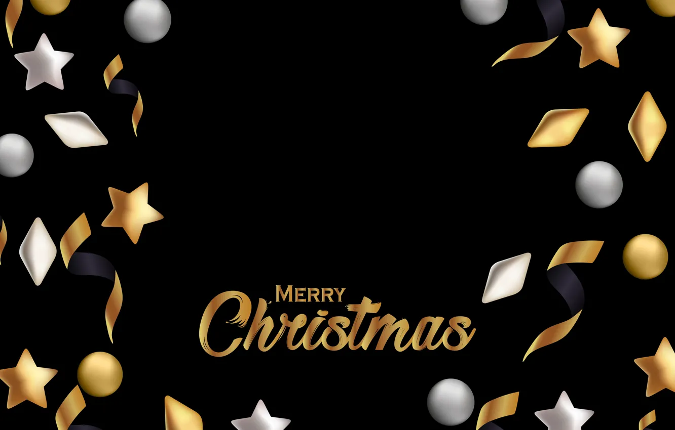 Фото обои украшения, золото, Новый Год, Рождество, golden, черный фон, black, Christmas