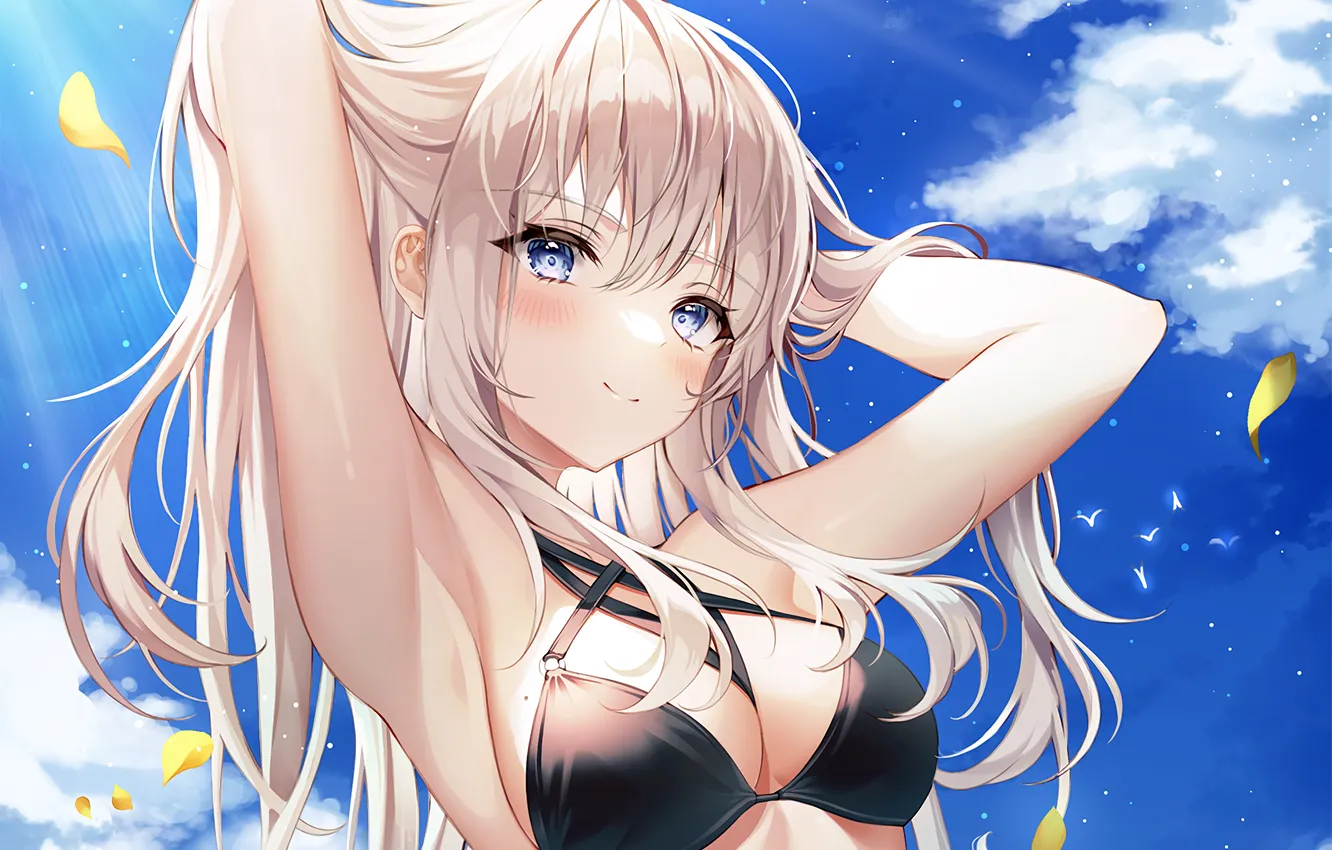 Фото обои girl, sexy, cleavage, long hair, boobs, anime, blue eyes, beautiful