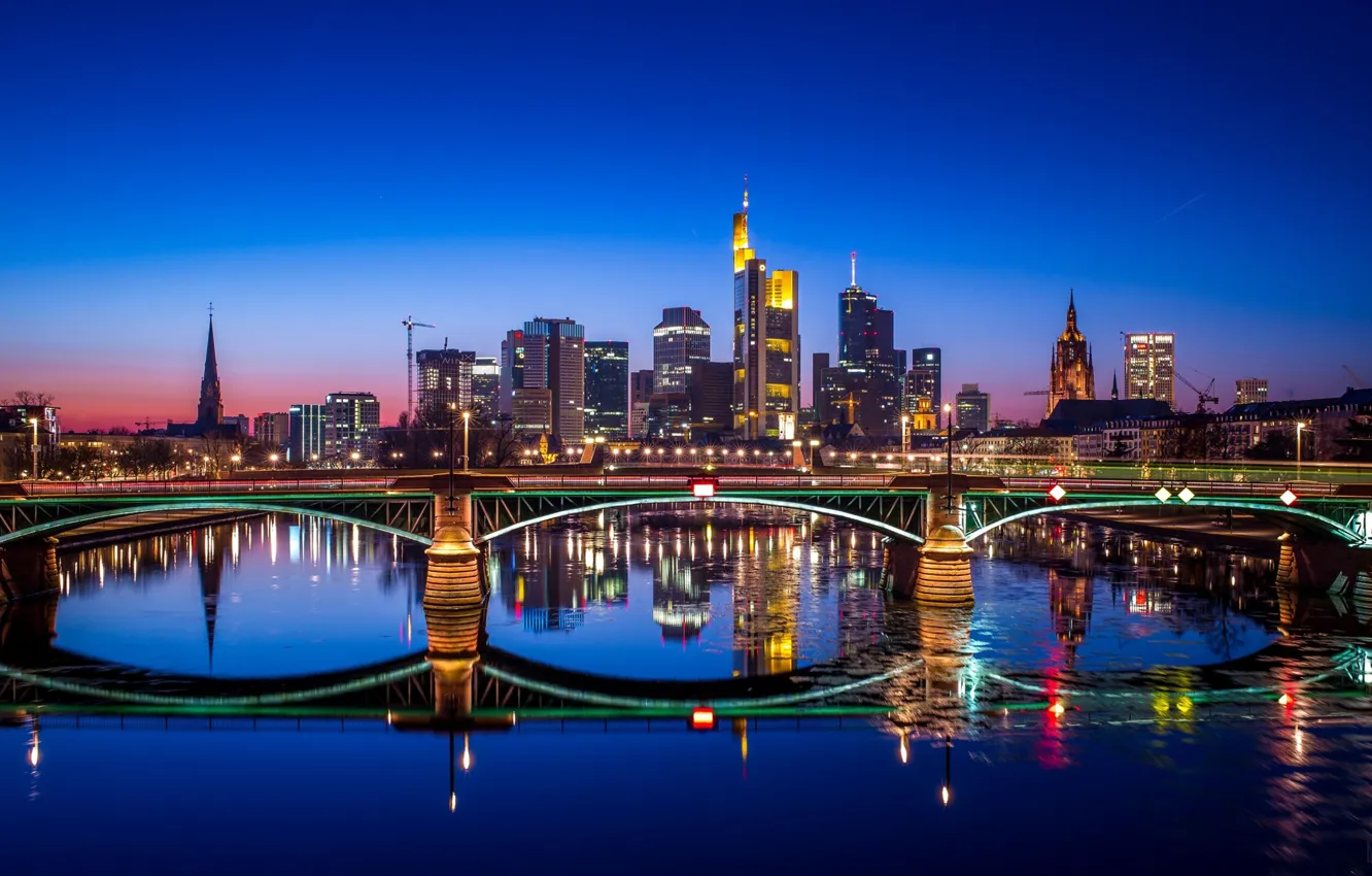 Фото обои City, German, Bridge, Water, Frankfurt, Germany, River, Frankfurt am Main