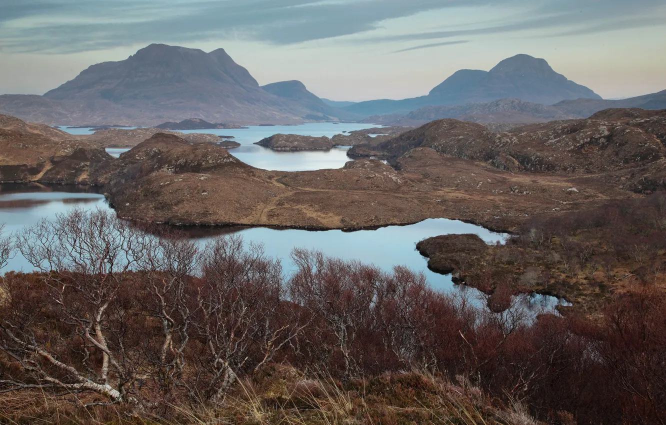 Фото обои горы, холмы, Шотландия, озёра, Хайленд, Wester Ross