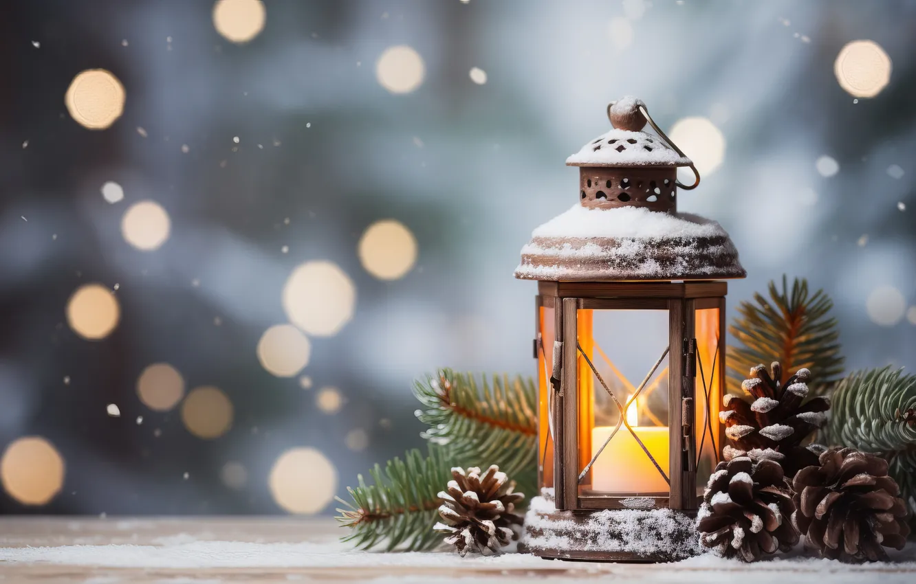 Фото обои зима, снег, ночь, Рождество, фонарь, Новый год, Christmas, night