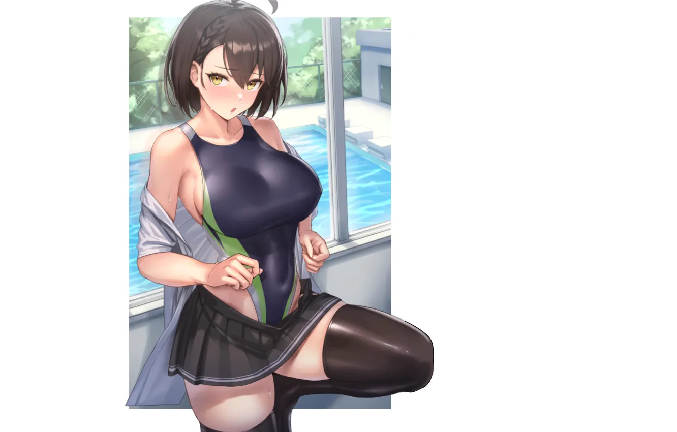 Фото обои girl, hot, sexy, anime, short hair, pretty, swimsuit, babe