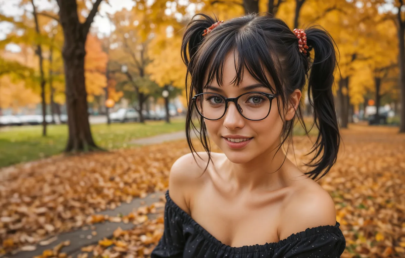 Фото обои девушка, улыбка, портрет, брюнетка, очки, красивая, очень, в очках