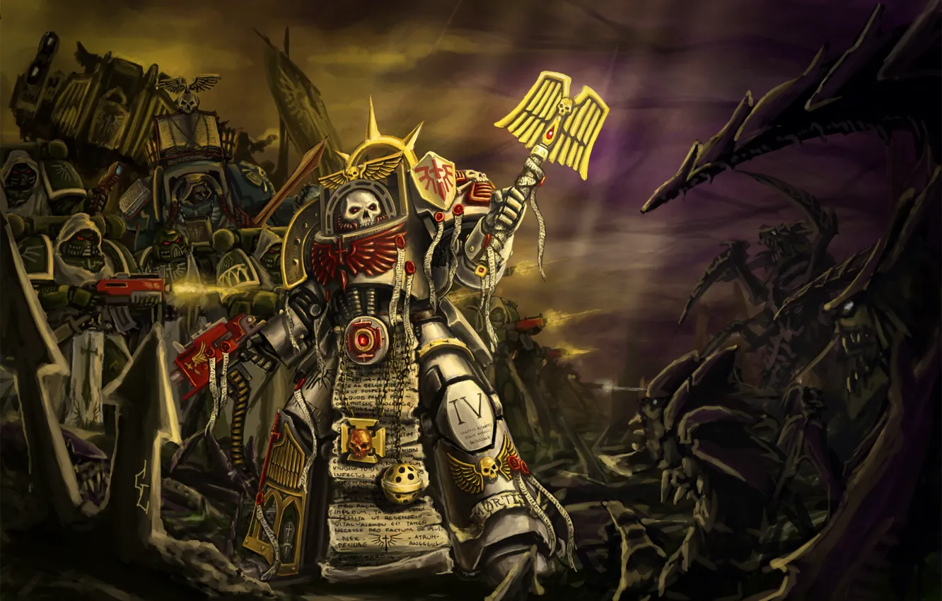 Фото обои темный, ангел, солдат, warhammer 40k, космодесант, тираниды, Dark Angels, Капеллан