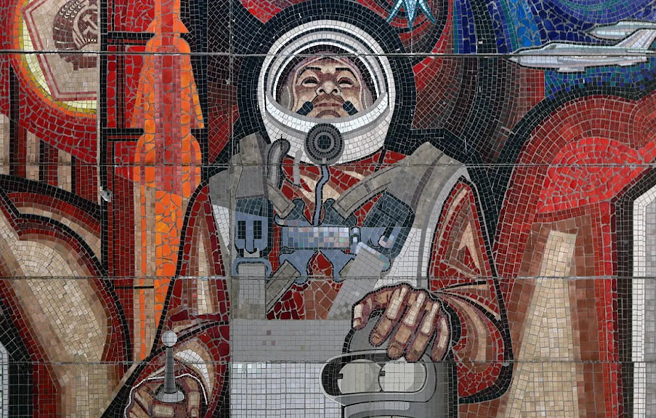 Фото обои космонавт, СССР, мозайка, Бендер