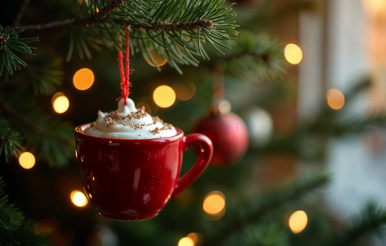Фото обои украшения, игрушка, елка, Рождество, чашка, Новый год, Christmas, tree