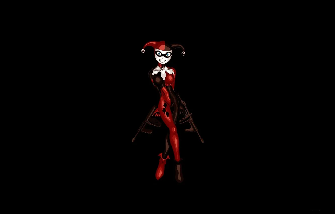 Фото обои оружие, черный фон, Harley Quinn