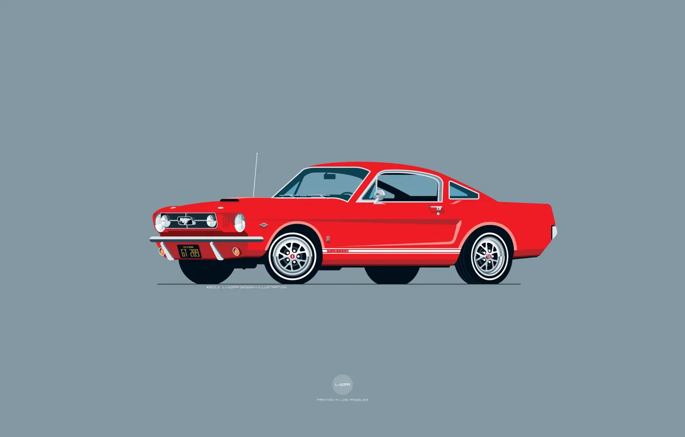 Фото обои Mustang, Ford, Красный, Авто, Минимализм, Рисунок, Машина, Ford Mustang