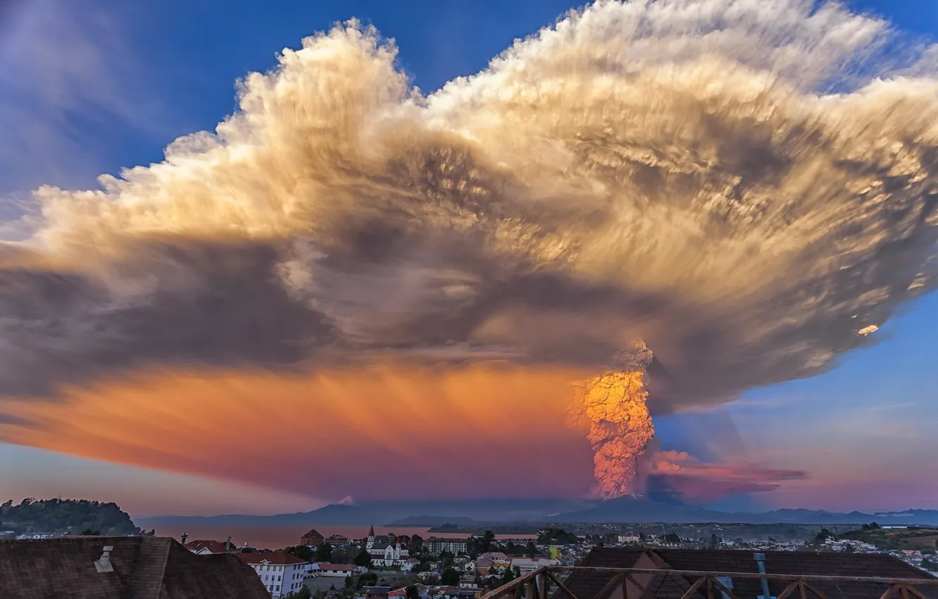 Фото обои небо, пепел, извержение, Volcan Calbuco