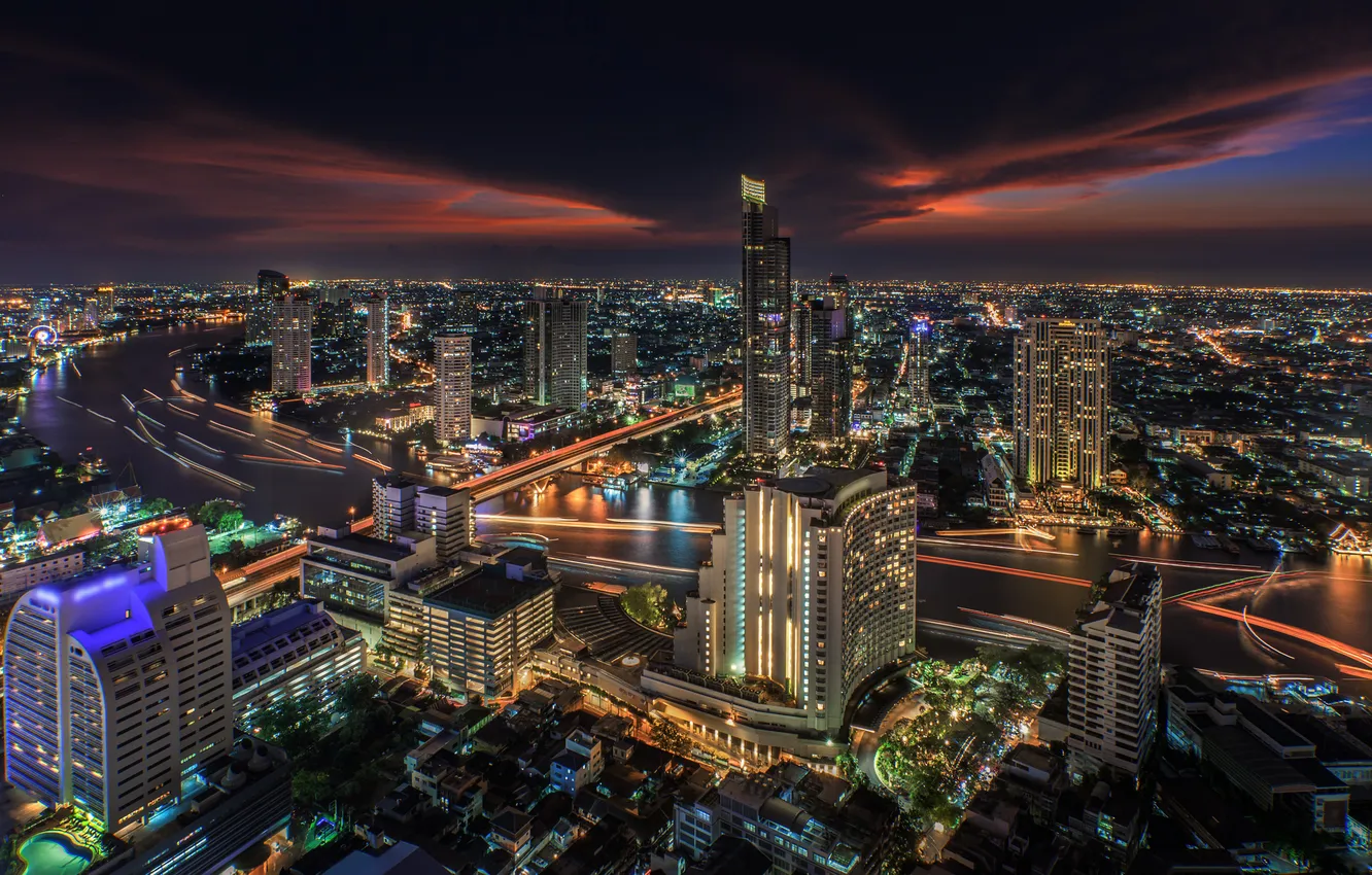 Фото обои ночь, city, город, река, Таиланд, Бангкок, Bangkok