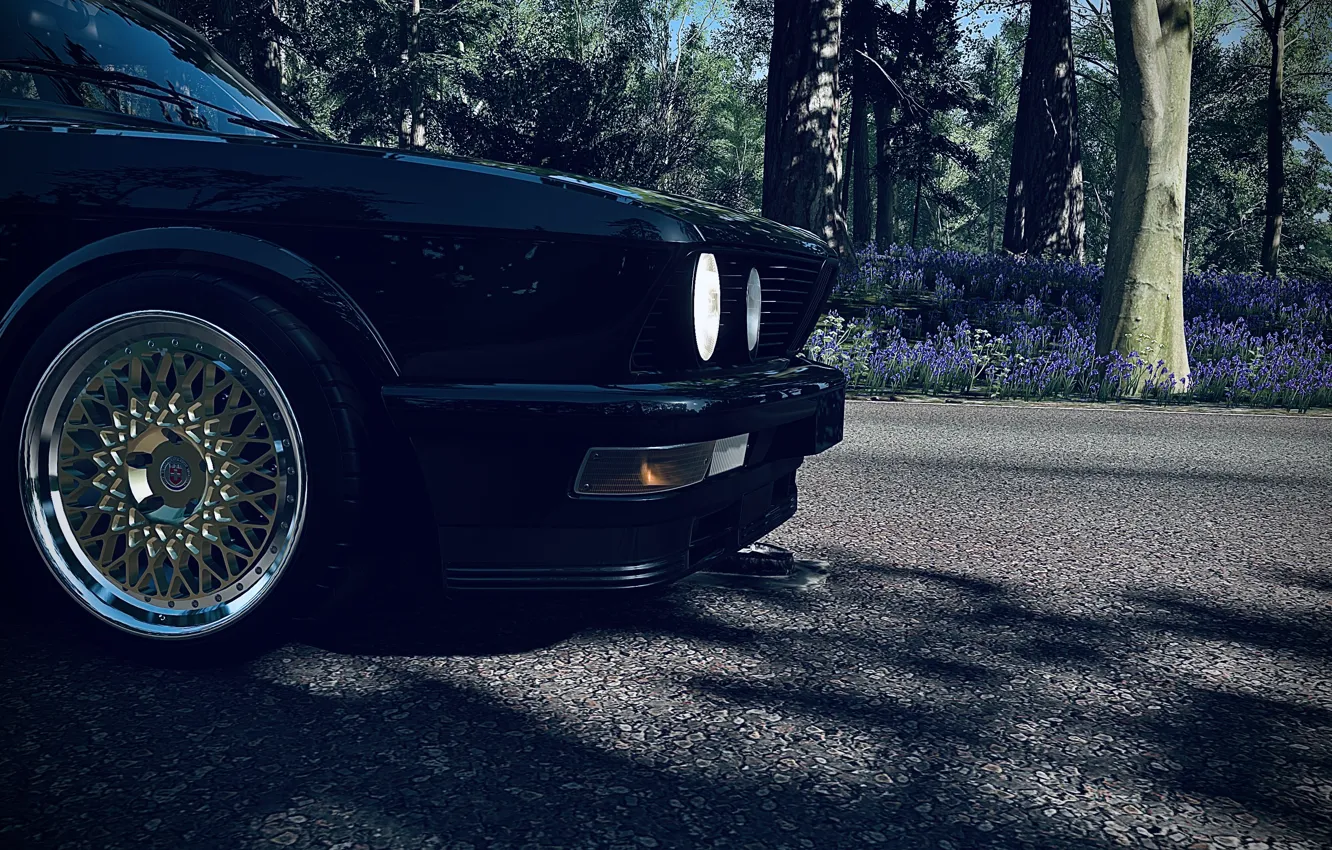 Фото обои HDR, BMW, Wood, Front, Flowers, Spring, Game, E28