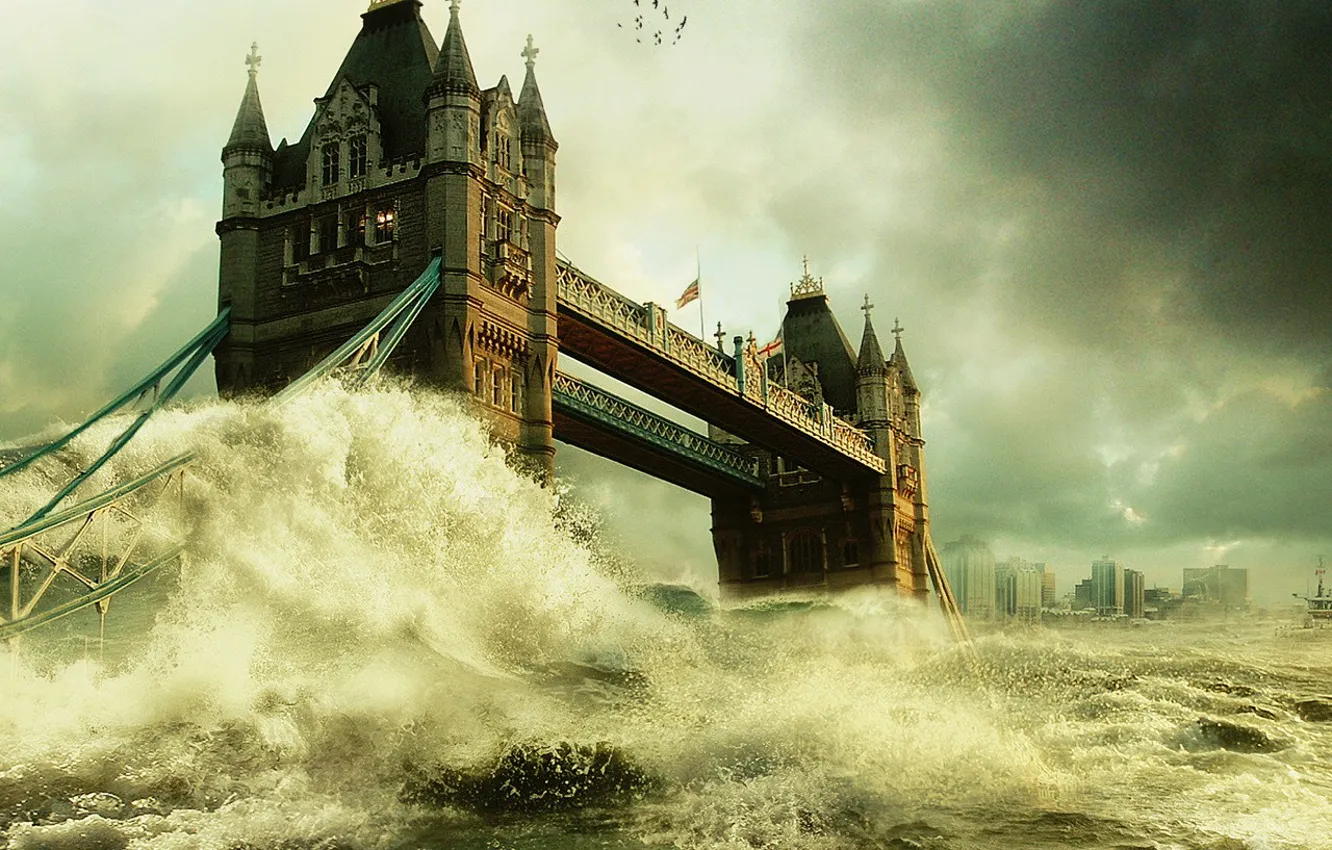 Фото обои мост, Лондон, наводнение