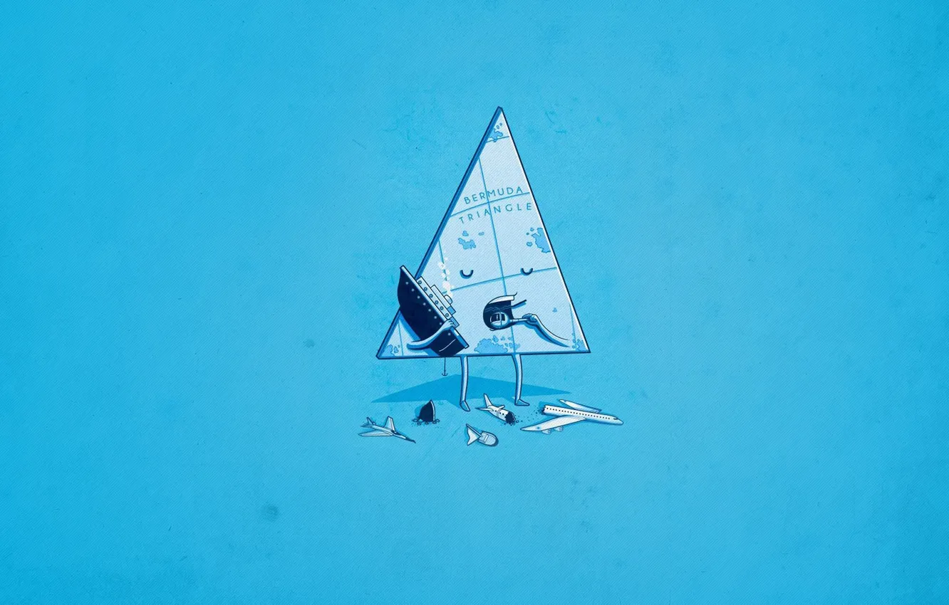 Фото обои Minimalism, Aircarft, Ship, Humor, Bermuda triangle