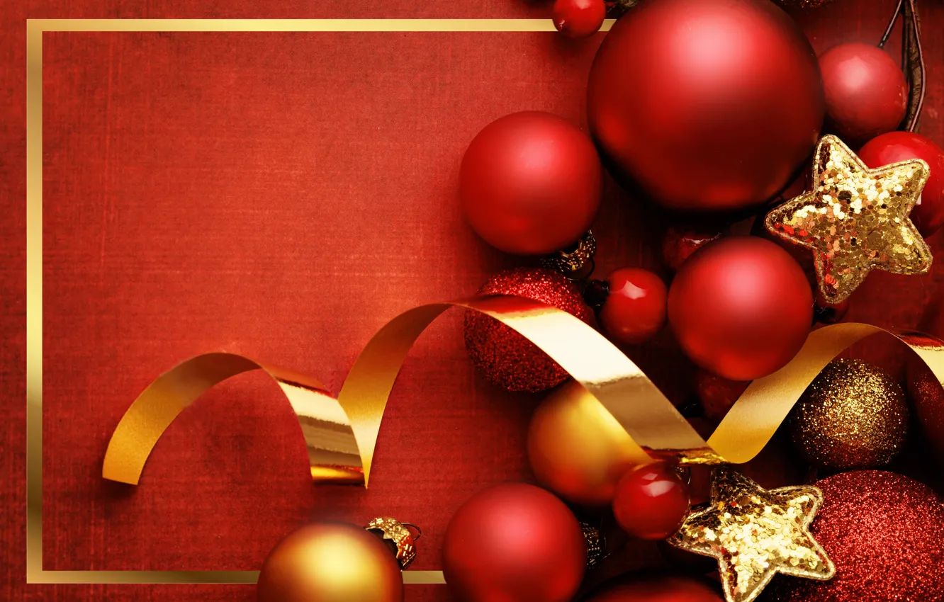 Фото обои украшения, праздник, шары, Новый Год, Рождество, red, Christmas, balls