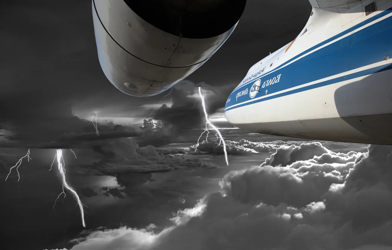 Фото обои гроза, полет, storm, clouds, airplane, ан-124, ruslan, an-124