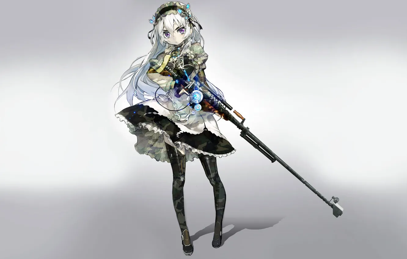 Фото обои девушка, оружие, фон, снайперская винтовка, заколки, Чайка и гроб, Hitsugi no Chaika, Chaika Trabant