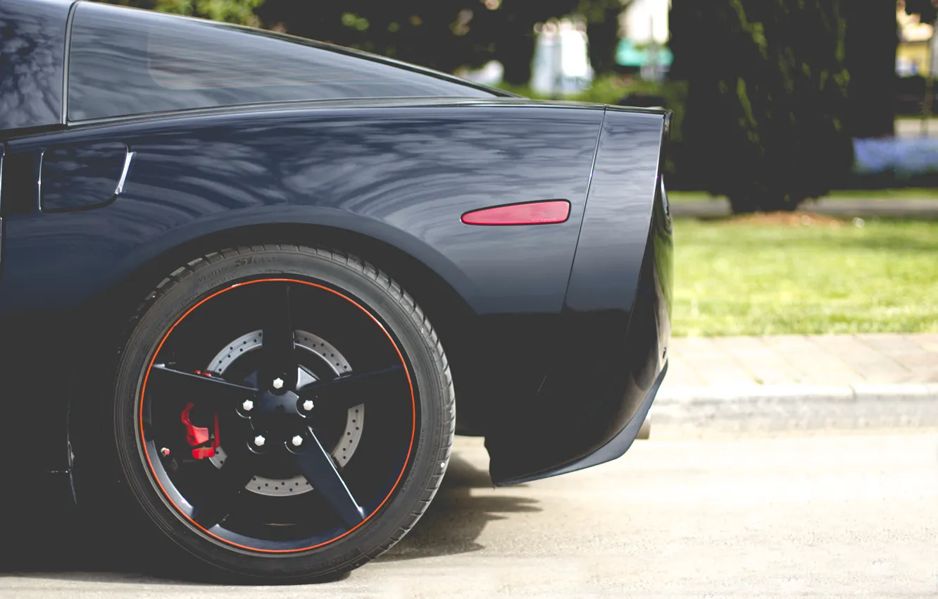 Фото обои car, sport, corvette, black, chevrolet, photo, race, rim