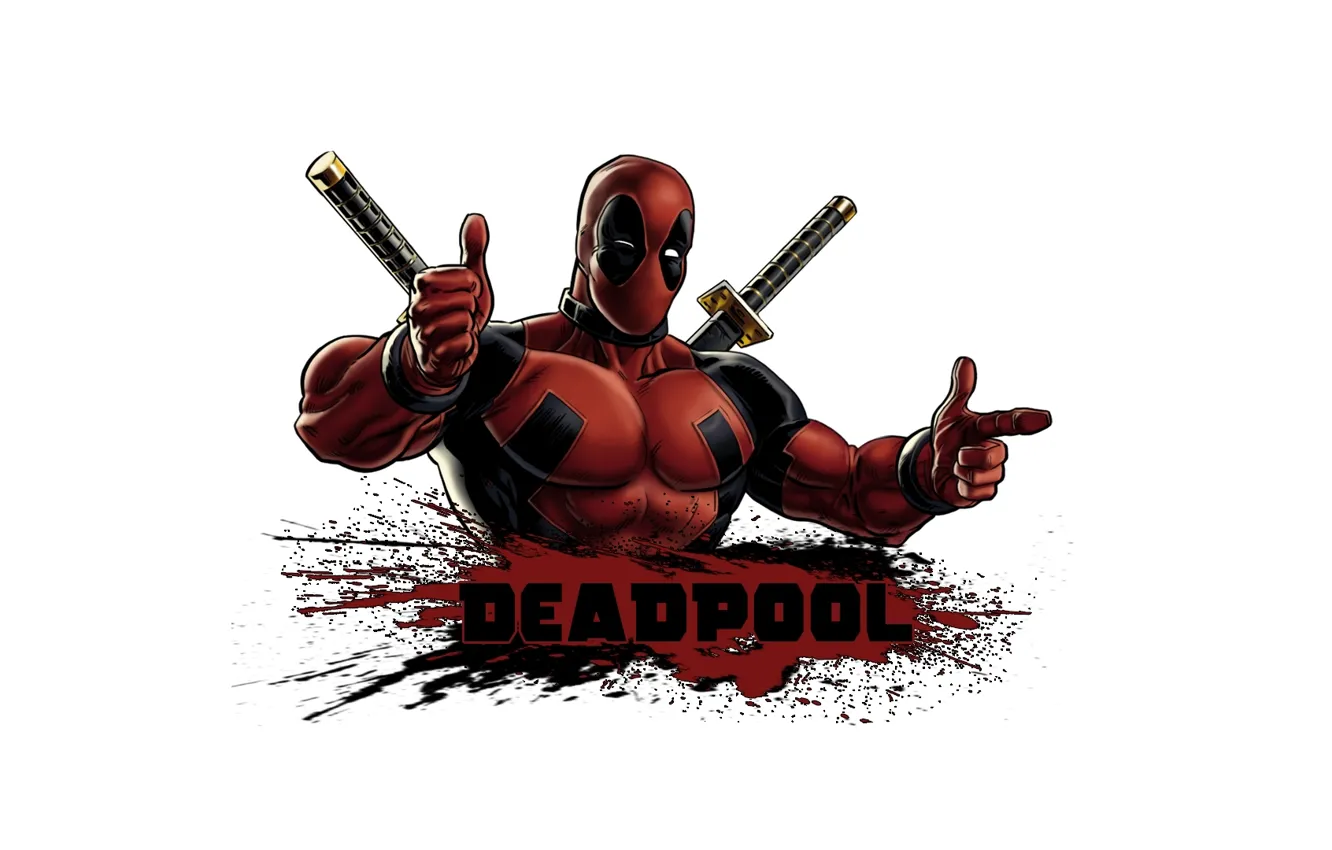 Фото обои blood, Deadpool, pose, costume, swords