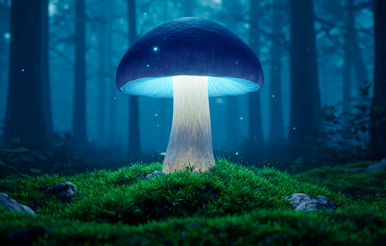 Фото обои лес, обои, гриб, арт, wallpaper, forest, art, светится