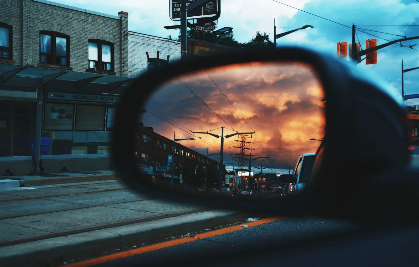 Фото обои City, Car, Mirror, Reflection